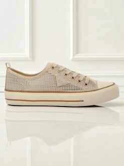 Aurelia Beige - damskie tenisówki tkaninowe na płaskiej podeszwie 3 cm