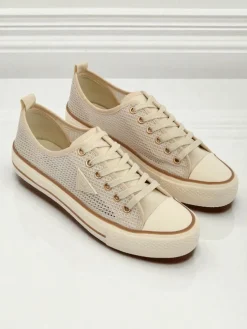 Aurelia Beige - damskie tenisówki tkaninowe na płaskiej podeszwie 3 cm