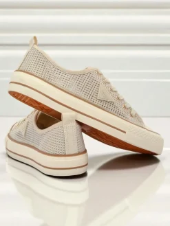 Aurelia Beige - damskie tenisówki tkaninowe na płaskiej podeszwie 3 cm