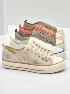 Aurelia Beige - damskie tenisówki tkaninowe na płaskiej podeszwie 3 cm