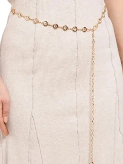 Aurelia Bella Donna – damski pasek metalowy z kryształkami, złoty 115 cm