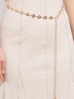 Aurelia Bella Donna – damski pasek metalowy z kryształkami, złoty 115 cm