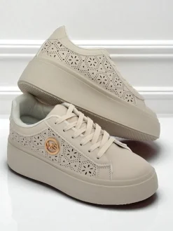 Aurelia Beżowe Sneakersy Platforma Royalfashion Skóra Eko