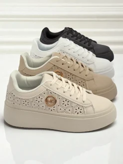 Aurelia Beżowe Sneakersy Platforma Royalfashion Skóra Eko