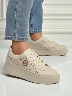 Aurelia Beżowe Sneakersy Platforma Royalfashion Skóra Eko