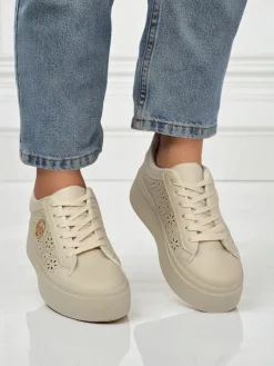 Aurelia Beżowe Sneakersy Platforma Royalfashion Skóra Eko