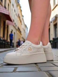 Aurelia Beżowe Sneakersy Platforma Royalfashion Skóra Eko