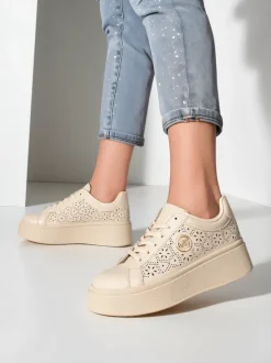 Aurelia Beżowe Sneakersy Platforma Royalfashion Skóra Eko