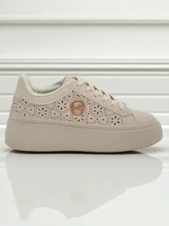 Aurelia Beżowe Sneakersy Platforma Royalfashion Skóra Eko