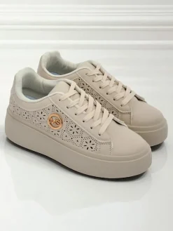 Aurelia Beżowe Sneakersy Platforma Royalfashion Skóra Eko