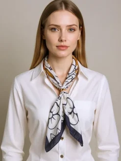 Aurelia Bianca – lekka damska apaszka z motywem floralnym z poliestru