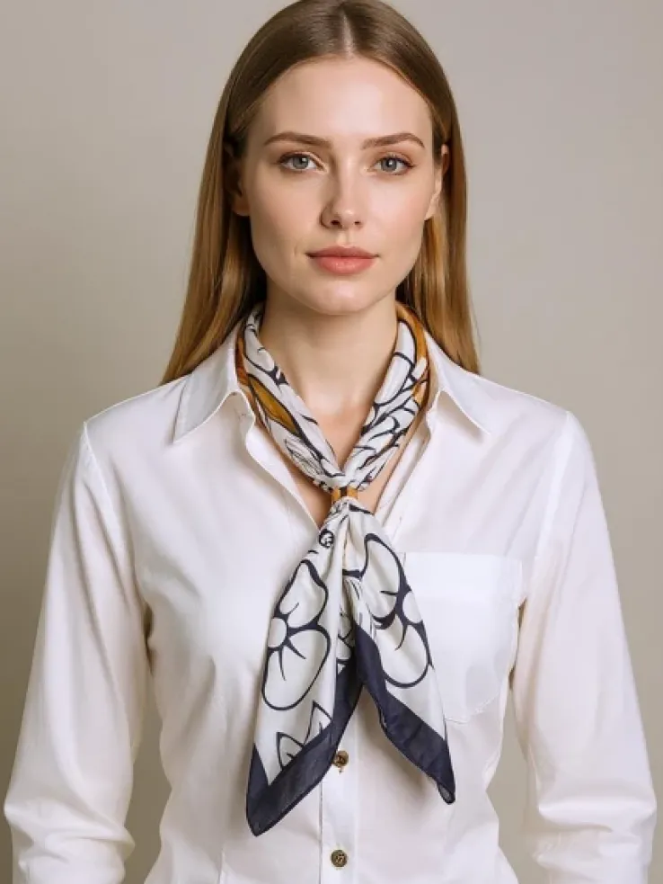 Aurelia Bianca – lekka damska apaszka z motywem floralnym z poliestru