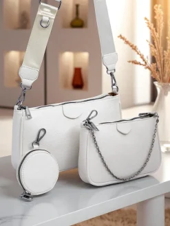 Aurelia Bianca – Mała biała torebka damska z ekoskóry z łańcuszkiem