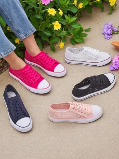 Aurelia Bianco - Ażurowe białe trampki Royalfashion z tkaniny, rozmiar 40