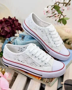 Aurelia Bianco - Ażurowe białe trampki Royalfashion z tkaniny, rozmiar 40