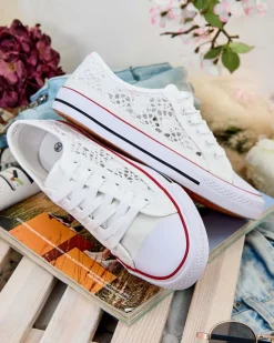 Aurelia Bianco - Ażurowe białe trampki Royalfashion z tkaniny, rozmiar 40