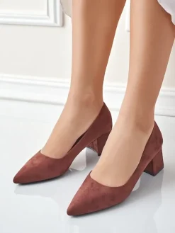 Aurelia Classico – Brązowe czółenka damskie zamszowe na słupku 4,5 cm