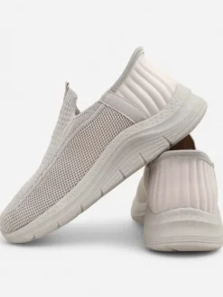 Aurelia Comfort Beżowe Slip On Damskie Buty z Tkaniny Na Płaskim Obcasie