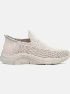 Aurelia Comfort Beżowe Slip On Damskie Buty z Tkaniny Na Płaskim Obcasie