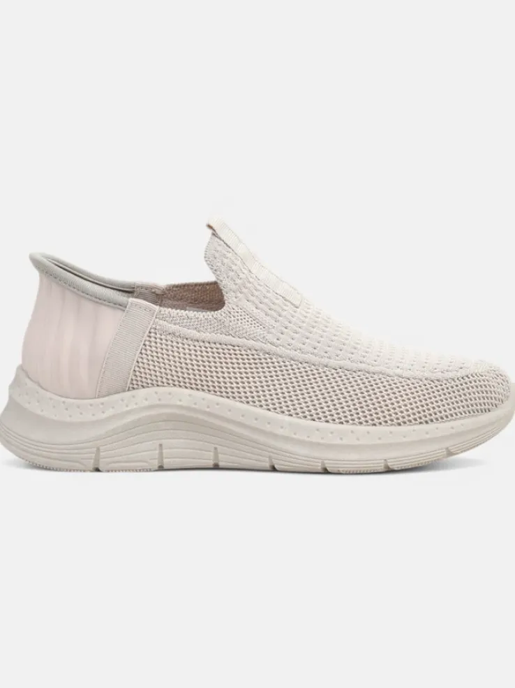 Aurelia Comfort Beżowe Slip On Damskie Buty z Tkaniny Na Płaskim Obcasie