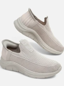 Aurelia Comfort Beżowe Slip On Damskie Buty z Tkaniny Na Płaskim Obcasie