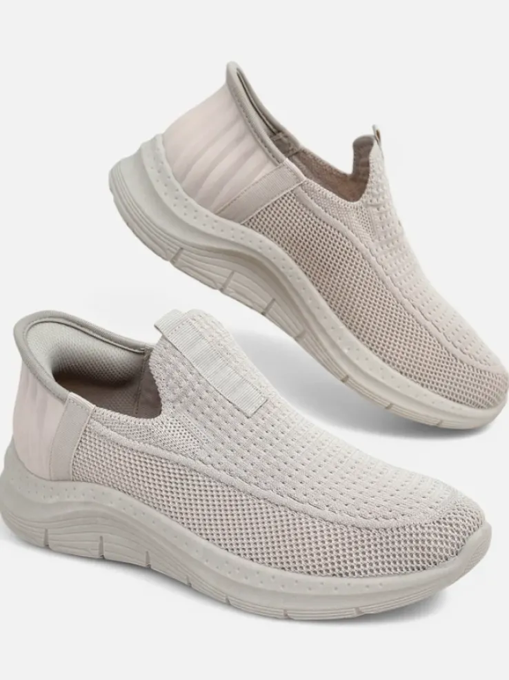 Aurelia Comfort Beżowe Slip On Damskie Buty z Tkaniny Na Płaskim Obcasie
