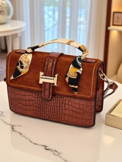 Aurelia Elegante Camel - Mini torebka damska zamszowo-patentowa Venezia Classico