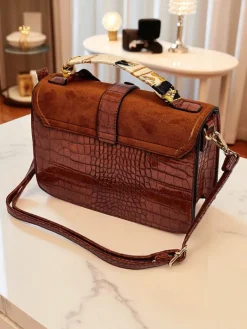 Aurelia Elegante Camel - Mini torebka damska zamszowo-patentowa Venezia Classico