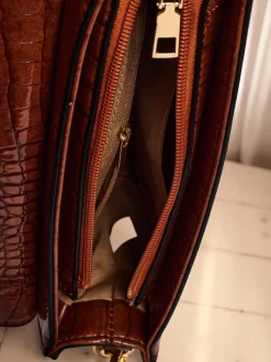 Aurelia Elegante Camel - Mini torebka damska zamszowo-patentowa Venezia Classico