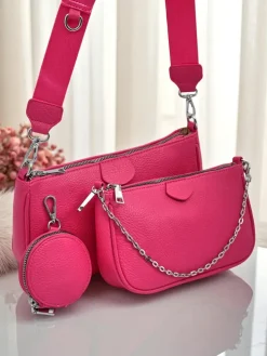 Aurelia Fuksjowa Torebka Damska Skórzana Mini z Łańcuszkiem