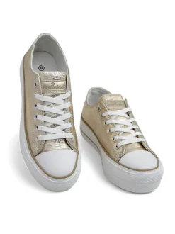 Aurelia Italia złote trampki damskie na platformie tkanina wiosna lato