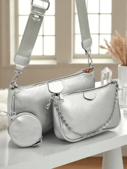 Aurelia Multi Silver – Torebka damska 3w1 z eko skóry z okrągłą saszetką