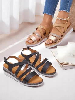 Aurelia Nero – Czarne sandały damskie na koturnie Royalfashion skóra eco