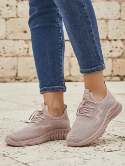 Aurelia Rosa – damskie buty sportowe Royalfashion z tkaniny, różowe, płaski obcas