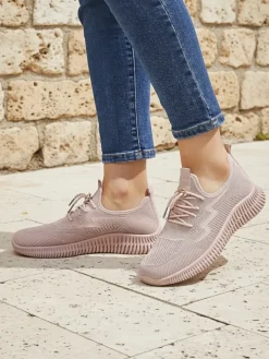 Aurelia Rosa – damskie buty sportowe Royalfashion z tkaniny, różowe, płaski obcas