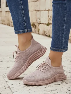 Aurelia Rosa – damskie buty sportowe Royalfashion z tkaniny, różowe, płaski obcas