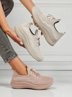 Aurelia Rosa – damskie buty sportowe Royalfashion z tkaniny, różowe, płaski obcas