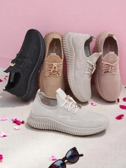 Aurelia Rosa – damskie buty sportowe Royalfashion z tkaniny, różowe, płaski obcas