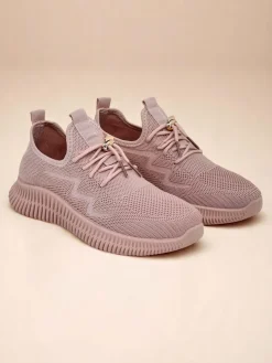 Aurelia Rosa – damskie buty sportowe Royalfashion z tkaniny, różowe, płaski obcas