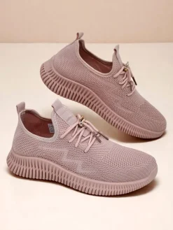 Aurelia Rosa – damskie buty sportowe Royalfashion z tkaniny, różowe, płaski obcas