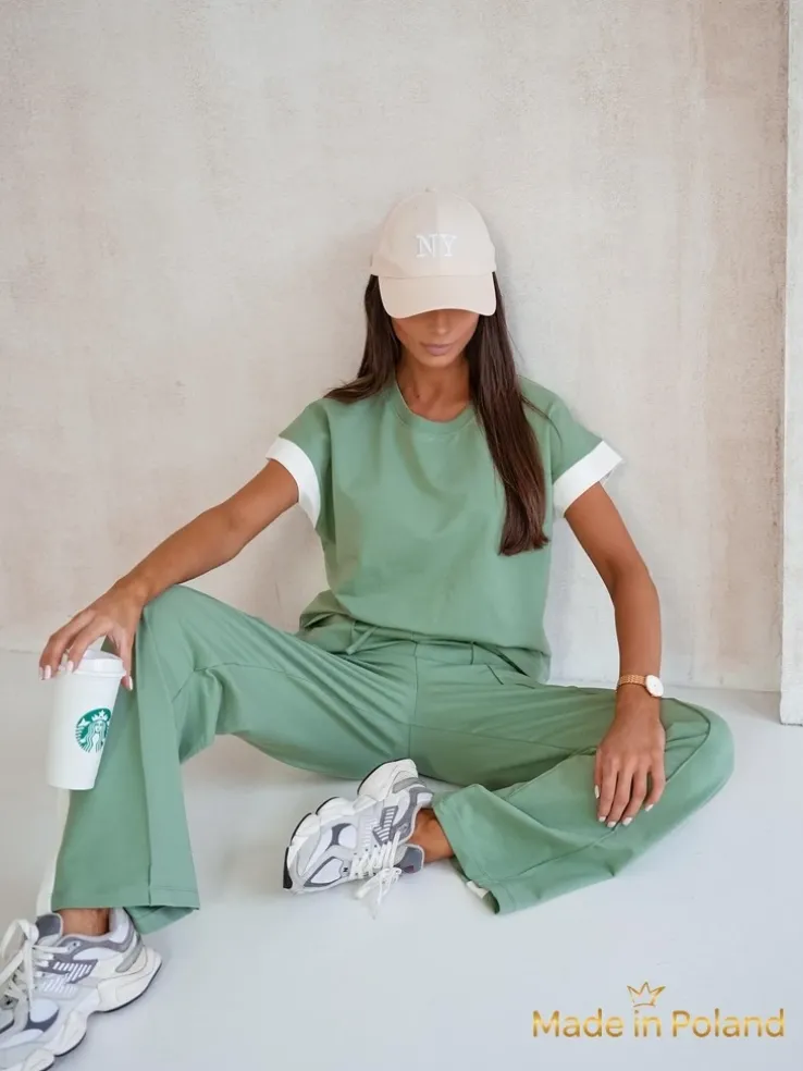 Aurelia Verde – komplet dresowy khaki bawełna elastan stylowy klasyk włoski