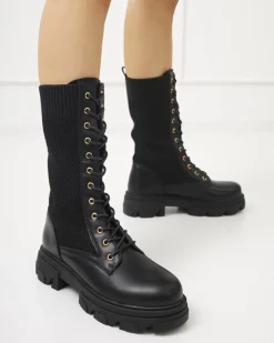 Ażurowe czarne damskie botki sznurowane Buhomi - Obuwie