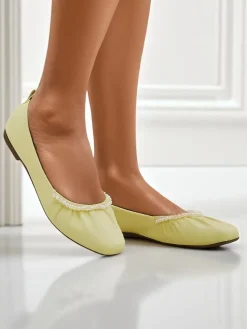 Baleriny Damskie Aurelia Bella w Żółtym Kolorze ze Skóry Ekologicznej