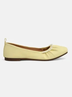 Baleriny Damskie Aurelia Bella w Żółtym Kolorze ze Skóry Ekologicznej