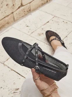 Baleriny Royalfashion Arethusa Nero z siateczki na płaskim obcasie