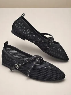 Baleriny Royalfashion Arethusa Nero z siateczki na płaskim obcasie