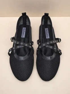 Baleriny Royalfashion Arethusa Nero z siateczki na płaskim obcasie