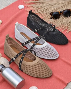 Baleriny Royalfashion Arethusa Nero z siateczki na płaskim obcasie