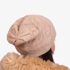 Beżowa ciepła damska dwuwarstwowa czapka - Akcesoria