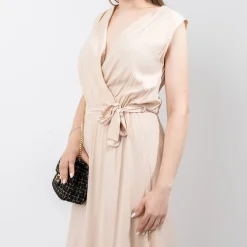 Beżowa damska maxi sukienka - Odzież